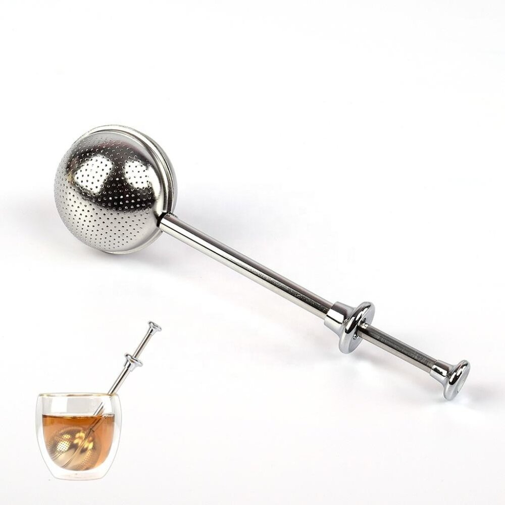 Ball Shape Stainless Steel Tea Steeper with Push Handle 3 pack